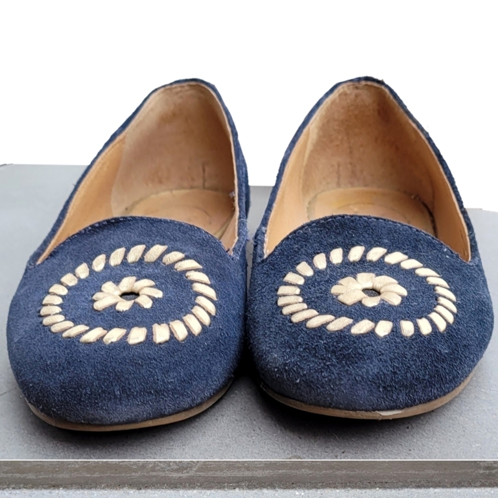 JACK Rogers Ballet Flat 5 Blue suede Gold - Picture 9 of 11
